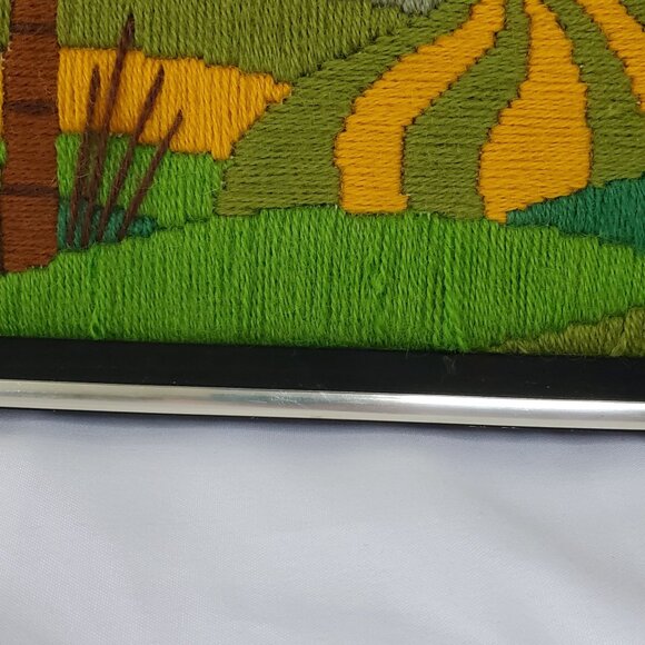 VTG 1970's Crewel Country Autumn Fall farm Scene Picture Framed Art 17”X13” - Picture 9 of 12